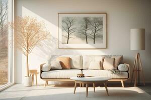 un' scandinavo medio secolo casa minimalista interno design ai generativo foto