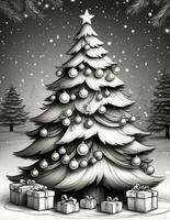 grafica colorazione pagina con Natale albero foto