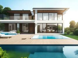 moderno Casa con nuoto piscina, ai generato foto