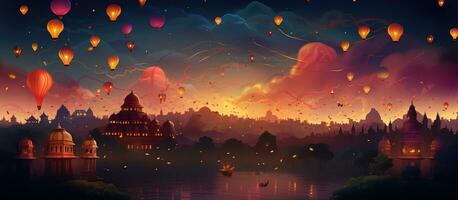 Diwali indù Festival concetto con India cittadina decorato per vacanza. ai generato foto