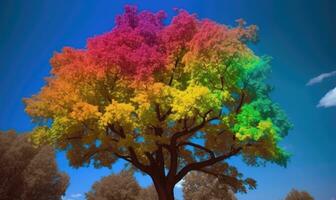 il arcobaleno alberi creare un' ipnotizzante scena nel il foresta la creazione di utilizzando generativo ai utensili foto