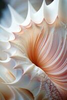 verticale estremo avvicinamento struttura di bianca bellissimo conus guscio, astratto sfondo di macro di mare vita. ai generato foto