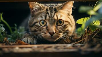 un' curioso gatto immagine, un' bellissimo animale domestico animale sfondo Immagine, ai generato foto