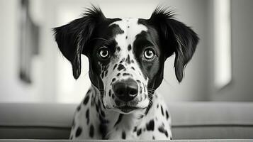nero e bianca cane viso ritratto, ai generato foto