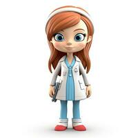 cartone animato plastilina 3d pieno lunghezza personaggio in linea medico ragazza isolato su bianca sfondo foto