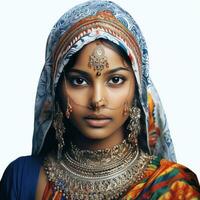 indiano ragazza con colorato viso, isolato foto