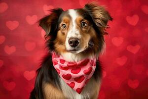 divertente ritratto carino cucciolo cane Tenere rosso cuore . ai generato foto
