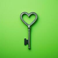 chiave cuore forma su verde sfondo. ai generato foto