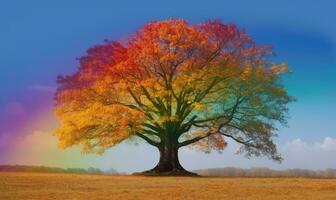 il foresta arriva vivo con il vivace colori di arcobaleno alberi la creazione di utilizzando generativo ai utensili foto