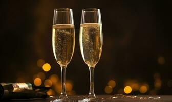 raccolta crostini con Champagne bicchieri su nuovo anno vigilia la creazione di utilizzando generativo ai utensili foto