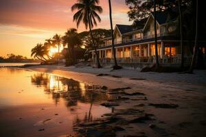 bellissimo spiaggia Locanda sera Visualizza ai generato foto