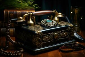 vecchio Telefono su tavolo Vintage ▾ stile ai generato foto