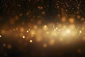 lusso d'oro offuscato bokeh polvere su nero sfondi, ai generativo foto