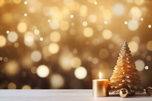 Natale sfondo, nuovo anni d'oro bokeh. ai generativo foto