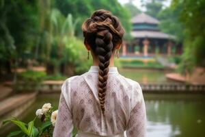 donne treccia capelli fare Guarda a partire dal indietro professionale pubblicità fotografia ai generativo foto