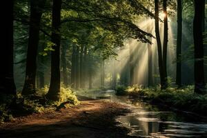 presto mattina foresta di acero alberi ai generato foto