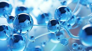 astratto molecole design. atomi. molecolare struttura con blu sferico particelle. ai generato foto