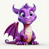 viola personaggi cartone animato Drago 3d Immagine su bianca sfondo generativo ai foto