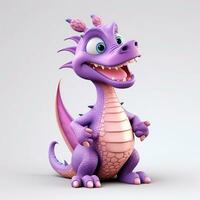 viola personaggi cartone animato Drago 3d Immagine su bianca sfondo generativo ai foto