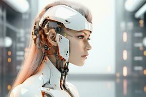 un' femmina robot viso di un artificiale intelligenza. ai generativo foto
