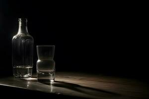 bottiglia di Vodka su nero sfondo. neurale Rete ai generato foto