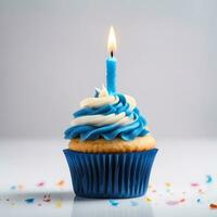 ai generativo compleanno Cupcake con candele su superiore foto