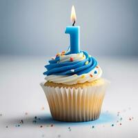 ai generativo compleanno Cupcake con candele su superiore foto