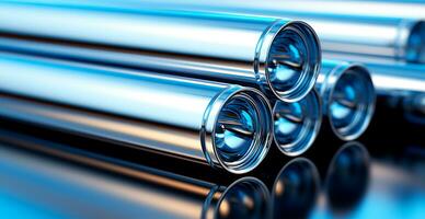 alto qualità zincato acciaio tubo o alluminio e cromo inossidabile acciaio tubi nel pila - ai generato Immagine foto