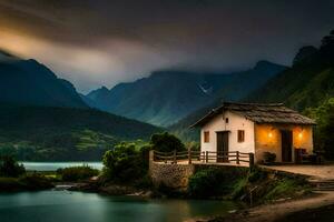 il Casa di il lago. ai-generato foto