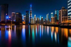 il città orizzonte a notte nel Cina. ai-generato foto
