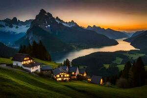 il Casa nel il montagne. ai-generato foto