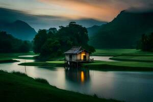 il Casa nel il mezzo di il fiume. ai-generato foto