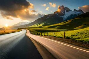 il strada per il montagne. ai-generato foto