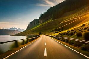 un' strada con montagne nel il sfondo. ai-generato foto