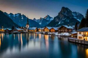 foto sfondo il cielo, montagne, lago, Casa, Casa, il cielo, montagne, Casa. ai-generato