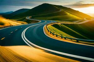 un' avvolgimento strada nel il montagne. ai-generato foto