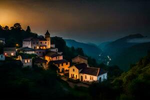 foto sfondo il cielo, montagne, villaggio, tramonto, il villaggio, il villaggio, il villaggio. ai-generato