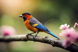 foto sfondo uccello, il albero, fiori, il uccello, il uccello, il uccello, il. ai-generato