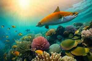 un subacqueo scena con pesce e corallo. ai-generato foto