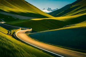 un' avvolgimento strada nel il montagne. ai-generato foto