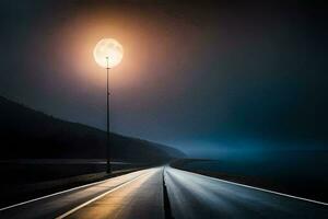 un' lungo strada con un' Luna nel il cielo. ai-generato foto