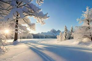 un' nevoso paesaggio con alberi e neve. ai-generato foto