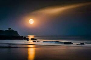 il Luna è splendente brillantemente al di sopra di il oceano. ai-generato foto