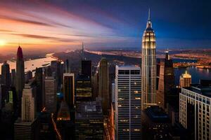 il città orizzonte a tramonto nel nuovo york. ai-generato foto