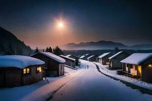 foto sfondo il cielo, neve, il Luna, il sole, il montagne, il villaggio,. ai-generato