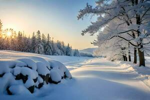 un' nevoso strada nel il inverno. ai-generato foto