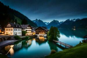 foto sfondo il cielo, montagne, lago, Casa, Casa, il cielo, montagne, Casa. ai-generato