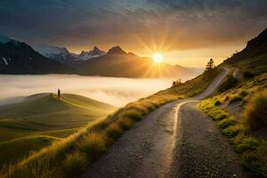 il strada per il sole. ai-generato foto