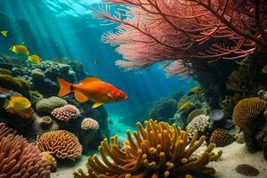 un' corallo scogliera con pesce e altro coralli. ai-generato foto