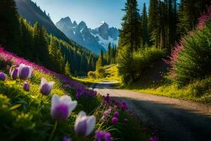 il strada per il montagne. ai-generato foto